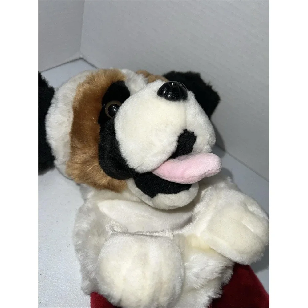 Vtg Saint Bernard Plush 3D Puppy Dog Christmas Mantle Hanging Stocking 20